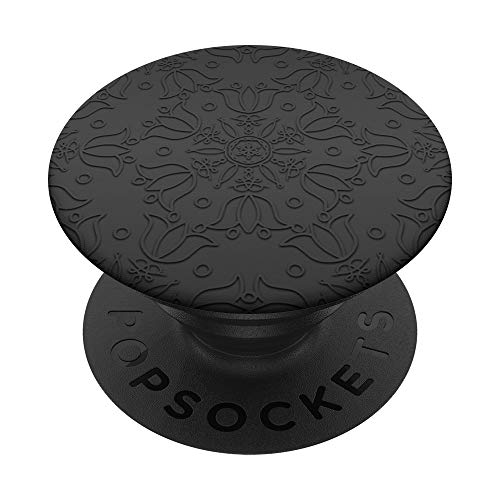 Black Lotus Mandala Cute Circle Geometric Flower Girls Gift PopSockets PopGrip: Swappable Grip for Phones & Tablets