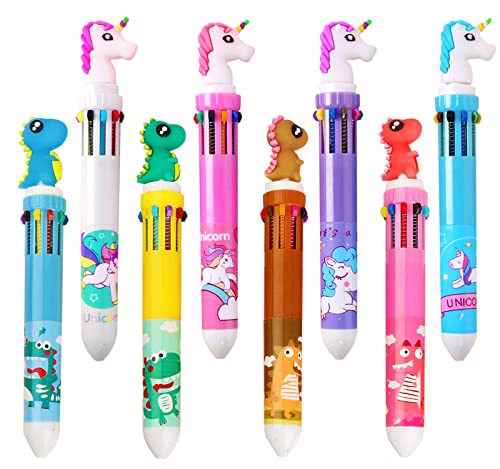 Leaflai 8Pcs Shuttle Pens Retractable Ballpoint Pen Gel Pen 10-in-1 Gift Pens Multicolor Animal 0.5mm Liquid Ink Pens for Office School Supplies Gifts for Kids