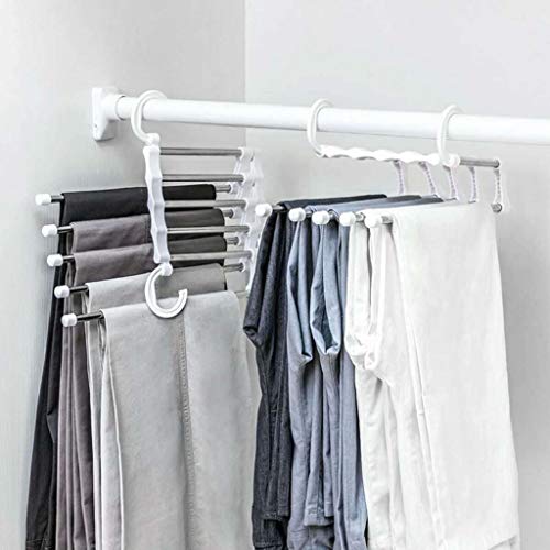 Flurries Folding Pants Hangers, Stainless Steel S-Shape Trousers Clothes Organizer Closet Space Saving for Pants Jeans Scarf Silver Slack (White)