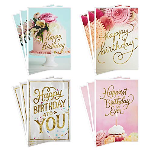 Hallmark Birthday Cards Assortment, Balloons, Cake, Flowers (12 Cards with Envelopes)