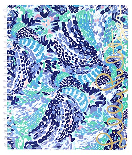 Lilly Pulitzer Blue Large Hardcover Spiral Notebook, 11″ x 9.5″ with 160 College Ruled Pages, Wave After Wave