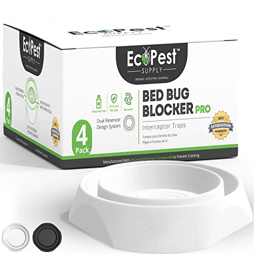 Bed Bug Interceptors – 4 Pack | Bed Bug Blocker (Pro) Interceptor Traps | Insect Trap, Monitor, and Detector for Bed Legs (White)