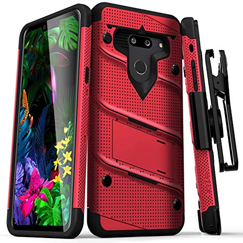 ZIZO Bolt Series LG G8 ThinQ Case | Military-Grade Drop Protection w/ Kickstand Bundle Includes Belt Clip Holster + Lanyard Red Black