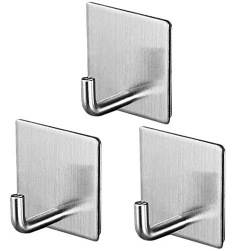 San Jison Self Adhesive Hooks, 3 Pack Single Wall Hook, Stainless Steel Holder for Bathroom Kitchen Office Closet Without Drilling-Waterproof