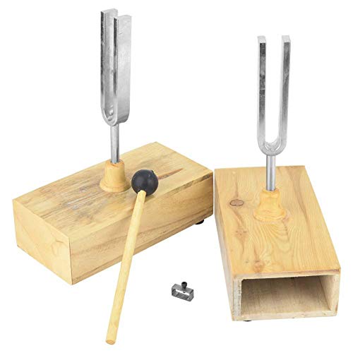 2pcs Tuning Fork 440HZ Virbration with Wood Resonator Box Experimental Instrument with Tuning Fork Knocker 6.5 * 16mm / 0.3 * 0.6in