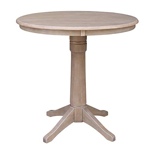 International Concepts 36″ Round Top Pedestal Table-34.9″ H, Washed Gray Taupe