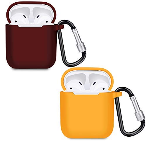 AirPods Case, (2 Packs) 360° Protective Silicone AirPods Accessories kit Compatible with Apple AirPods 1/2 Charging case (Burgundy + Orange)