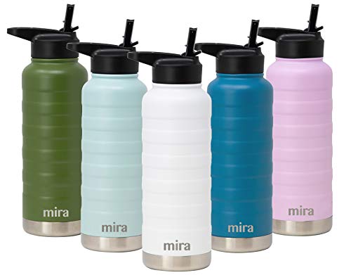 MIRA 32 Oz Stainless Steel Vacuum Insulated Water Bottle with Straw Lid – Double Walled Thermos Flask – Reusable Metal Hydro Bottle – Leak-Proof Sports Bottle – White