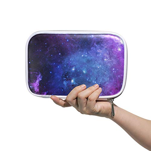Purple and Blue Galaxy Pencil Case Pen Bag Pouch Stationary Box Hand Bag, Star Space Travel Makeup Cosmetic Bag Passport Holder Storage for Women