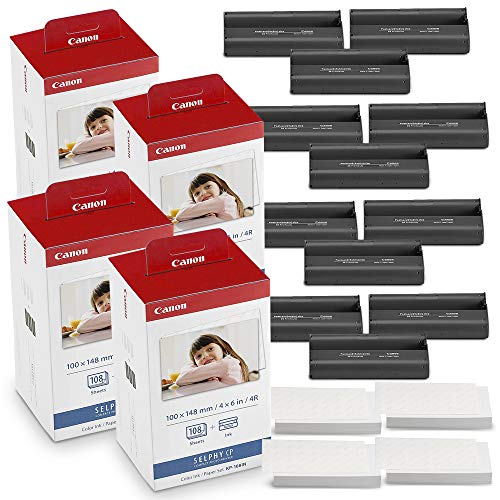 Canon KP-108IN Color Ink and Paper Set Includes Total of 432 Sheets and 12 Ink Cartridges and Fibertique Cleaning Cloth