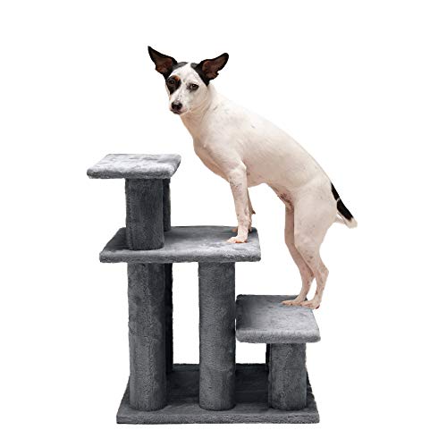 Furhaven Steady Paws Multi-Step Pet Stairs for High Beds & Sofas – Gray, 3-Step