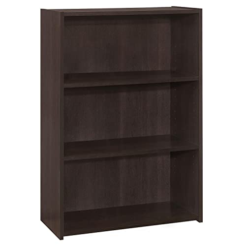 Monarch Specialties I BOOKCASE-36 H/Cappuccino with 3 Shelves Bookcase, Brown