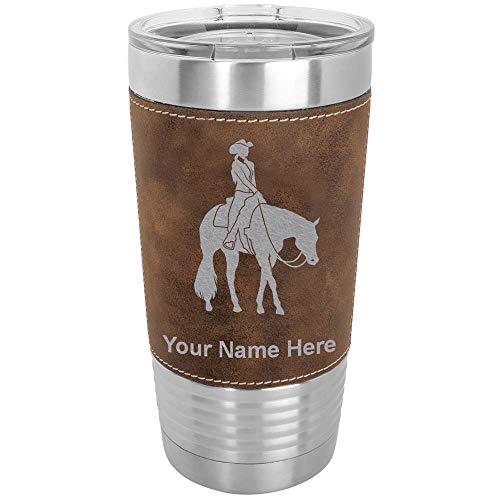 LaserGram 20oz Vacuum Insulated Tumbler Mug, Western Pleasure Horse, Personalized Engraving Included (Faux Leather, Rustic)