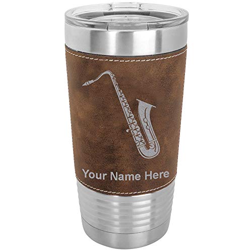 LaserGram 20oz Vacuum Insulated Tumbler Mug, Saxophone, Personalized Engraving Included (Faux Leather, Rustic)