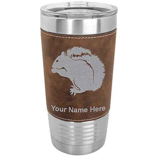 LaserGram 20oz Vacuum Insulated Tumbler Mug, Squirrel, Personalized Engraving Included (Faux Leather, Rustic)