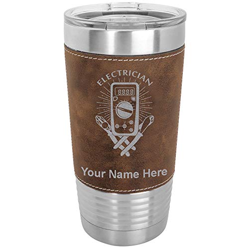 LaserGram 20oz Vacuum Insulated Tumbler Mug, Electrician, Personalized Engraving Included (Faux Leather, Rustic)
