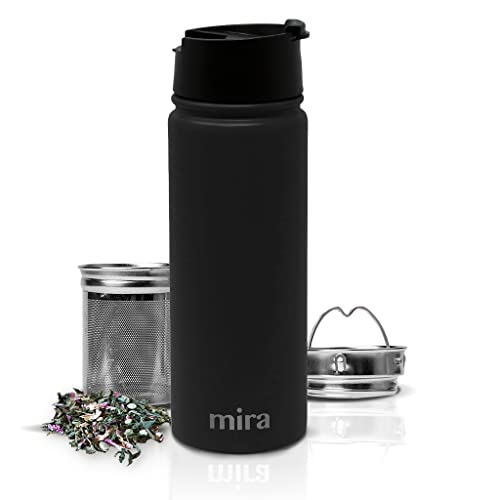MIRA Stainless Steel Insulated Tea Infuser Bottle for Loose Tea – Thermos Travel Mug with Removable Tea Infuser Strainer – Black – 18 oz