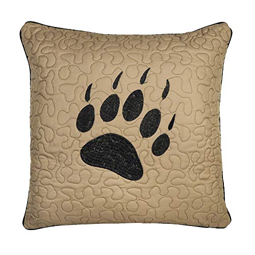 Donna Sharp Throw Pillow – Bear Walk Plaid Lodge Decorative Throw Pillow with Bear Paw Pattern – Square