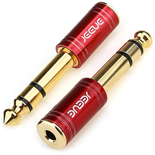 JEEUE 1/4″ to 3.5mm Headphones Adapter for Audio Connector Cables, Upgrade 6.35mm(1/4″) Male – 3.5mm Female Socket Stereo Pure Copper Jack Adaptor Bring You Professional Sound (RED-2PCS)