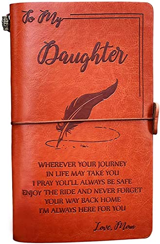 To My Daughter Leather Journal from Mom – Enjoy the Ride and Never Forget the Way Home Notebook – 140 Page Travel Diary Journal Sketch Book Graduation Back to School Gift for Girls