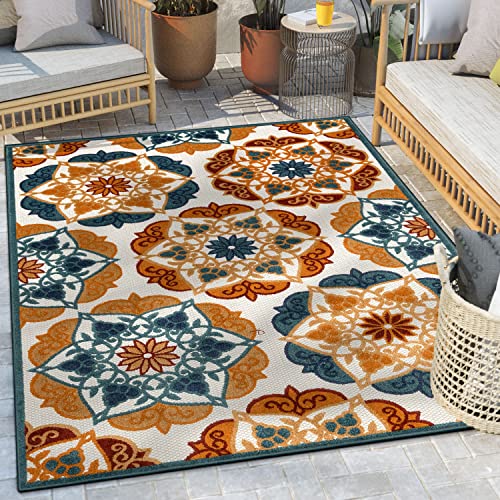 Well Woven Francesca Multi-Color Indoor/Outdoor Medallion Floral Pattern Area Rug 8×10 (7’10” x 9’10”)