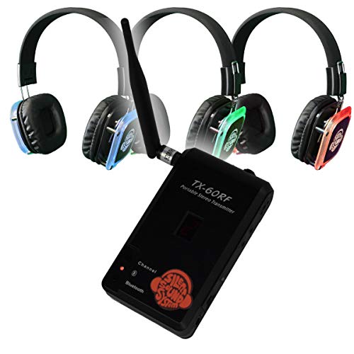 Wireless Silent Disco Transmitter w/Bluetooth Connection – 30 LED Headphones – Yoga/Fitness/Guided Tour