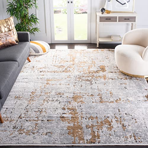 SAFAVIEH Shivan Collection 8′ x 10′ Grey / Gold SHV723G Modern Abstract Non-Shedding Living Room Bedroom Dining Home Office Area Rug
