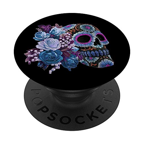 Blue Purple, Sugar Skull, Floral, Day Of The Dead Sugarskull PopSockets PopGrip: Swappable Grip for Phones & Tablets