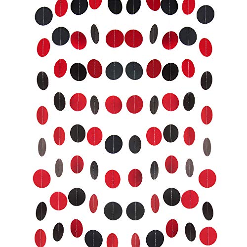 WEVEN Red and Black Paper Garland Circle Dot Party Garland Banner Streamer Backdrop Hanging Decorations, 2″ in Diameter, Pack of 3, 30 Feet in Total