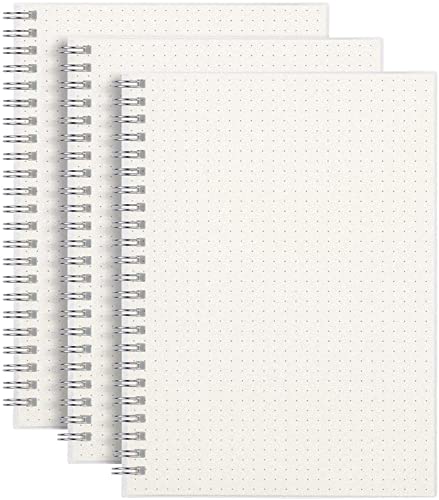 AHGXG Dotted Journals Spiral Notebook 3 Pack, A5 Bullet Dot Grid Journal with 100 GSM Thick Dotted Paper, Transparent Hardcover, 80 Sheets, for Bullet Journaling, Artist Writing Drawing, 5.7″ x 8.3″