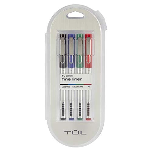 TUL® – Felt pen – Fine Liner Felt-Tip Pens Ultra-Fine Point – 9.125″ x 3.7″ x 0.75″ – Silver – PK of 4