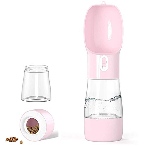 Dog Travel Water Bottle,Portable Dog Water Bottle Pet Drinking Bottle Drink Cup Dish Bowl Dispenser for Walking Traveling Hiking, Multifunctional Outdoor Water&Food Bowl for Dogs and Cats（Pink）