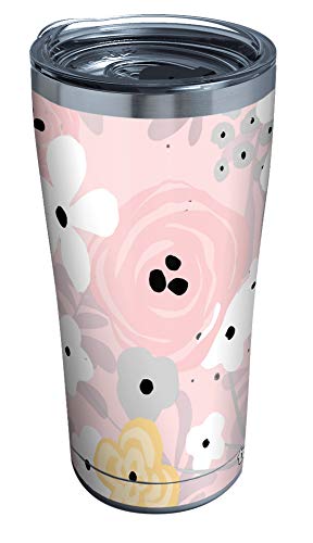 Tervis Pink Floral Pattern Stainless Steel Insulated Tumbler with Clear and Black Hammer Lid, 1 Count (Pack of 1), Silver