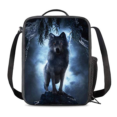 PrelerDIY 3D Wolf Lunch Bag Carrying Tote Insulated School Picnic Lunchbox Reusable Snack Bag for Girls Boys