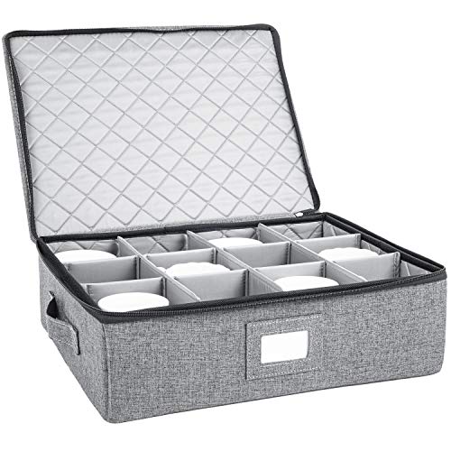 storageLAB China Storage Set, Hard Shell and Stackable, for Dinnerware Storage and Transport, Protects Dishes Cups and Mugs, Felt Plate Dividers Included (Gray, 1 Piece Box for Cups and Mugs)