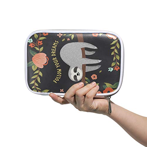Baby Sloth On The Tree Pencil Case Pen Bag Pouch Stationary Box Hand Bag, Animal and Flower Travel Makeup Cosmetic Bag Passport Holder Storage for Women