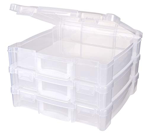 ArtBin 6913ZZ 12″ x 12″ Portable Art & Craft Organizer with Handle 3-Pack, [3] Plastic Storage Cases, Clear