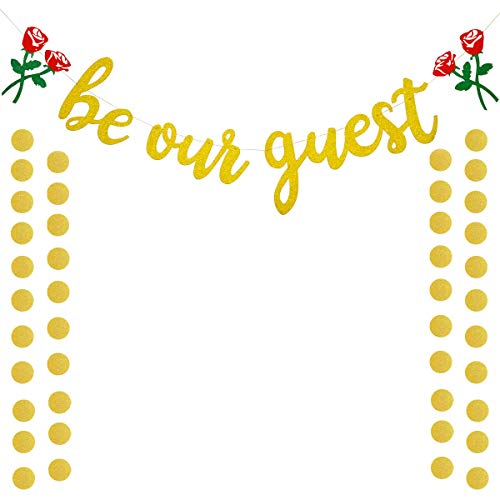 Be Our Guest Gold Sign Banner, Reception Banner for Beauty And The Beast Party Bridal Shower Favor Supplies for Wedding Engagement Bachelorete Party Baby Shower Birthday Party Housewarming Decorations