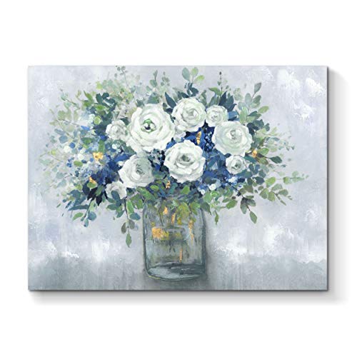 TAR TAR STUDIO Abstract Flower Canvas Wall Art: Floral Bouquet in Glass Vase Artwork Painting for Bedroom ( 24”W x 18”H, Multiple Sizes )
