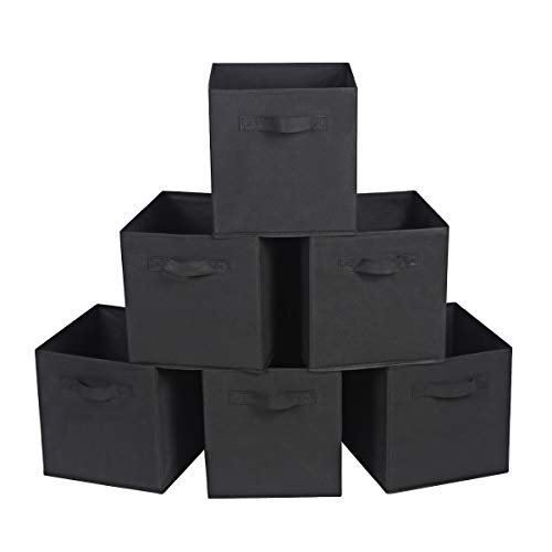 Fabric Cloth Storage Bins,Foldable Storage Cubes Organizer Baskets with Dual Handles for Home Bedroom Storage,Set of 6(Black)