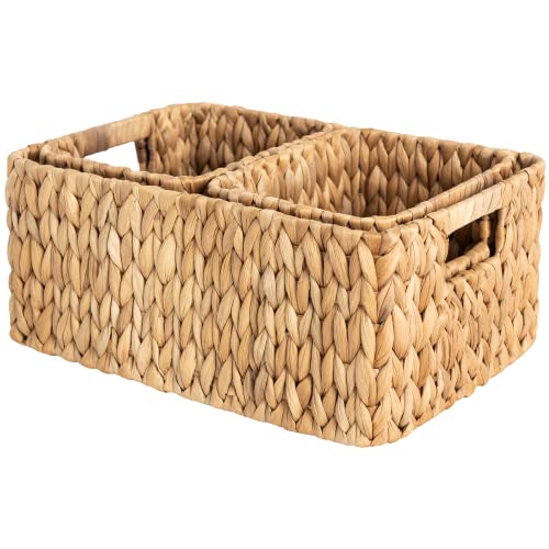 StorageWorks Handwoven Storage Baskets, Water Hyacinth Wicker Baskets for Organizing, Set of 3 (1PC Large, 2PCS Medium)