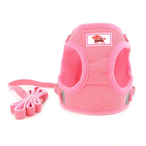 Zunea Small Dog Harness and Leash Set No Pull Adjustable Reflective Step-in Puppy Boy Girl Vest Harnesses Soft Corduroy Mesh Padded for Pet Dogs Cats Chihuahua Pink XS