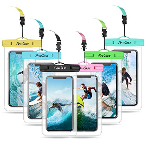 ProCase Waterproof Phone Pouch Waterproof Phone Case for iPhone 14 13 12 11 Pro Max XS X, Phone Water Proof Bag Cell Phone Pouch Holder with Lanyard for Galaxy S21 Google Pixel Up to 7.0″-Mixed,6 Pack