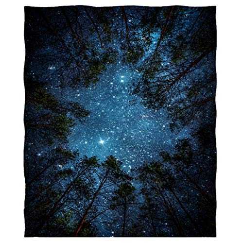 Goodbath Throw Blanket, Starry Night Galaxy Forest Trees Fleece Throw Blanket for Couch Sofa Bed Traveling, 58 x 80 Inch