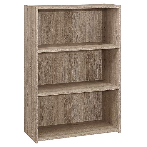 Monarch Specialties I BOOKCASE-36 H/Dark Taupe with 3 Shelves Bookcase, Brown