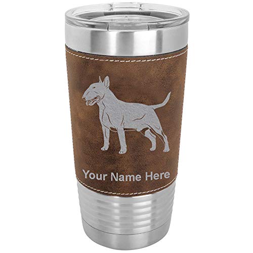 LaserGram 20oz Vacuum Insulated Tumbler Mug, Bull Terrier Dog, Personalized Engraving Included (Faux Leather, Rustic)