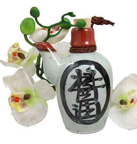 Ebros Traditional Japanese Tenmoku Glazed Porcelain Soy Sauce Shoyu Condiment Dispenser Flask 6oz Made In Japan As Home Kitchen Decorative And Restaurant Supply (White With Traditional Ribbon)