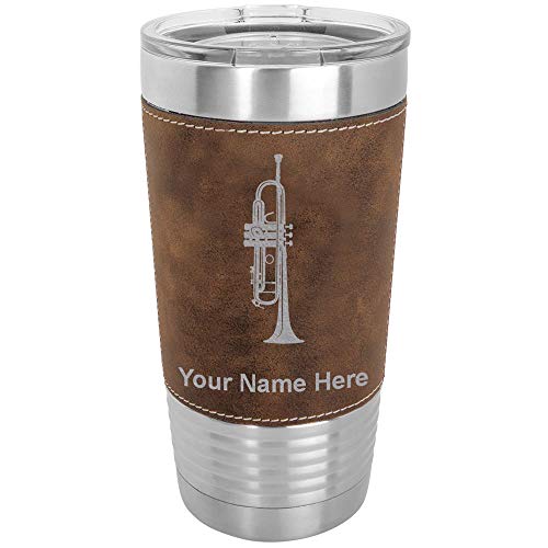 LaserGram 20oz Vacuum Insulated Tumbler Mug, Trumpet, Personalized Engraving Included (Faux Leather, Rustic)