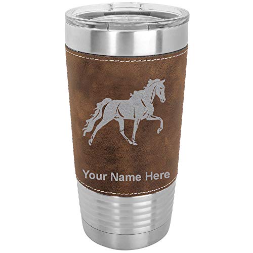 LaserGram 20oz Vacuum Insulated Tumbler Mug, Horse, Personalized Engraving Included (Faux Leather, Rustic)