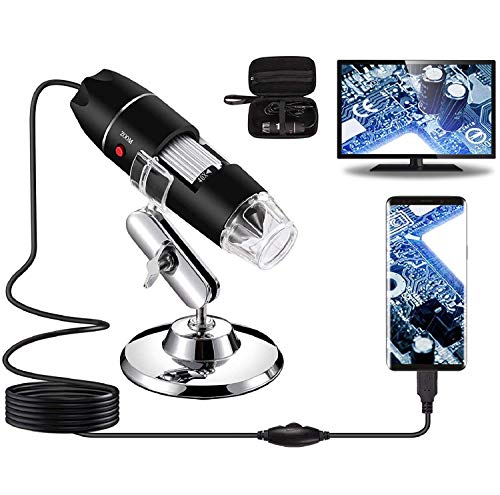 Bysameyee USB Digital Microscope 40X to 1000X, 8 LED Magnification Endoscope Camera with Carrying Case & Metal Stand, Compatible for Android Windows 7 8 10 11 Linux Mac